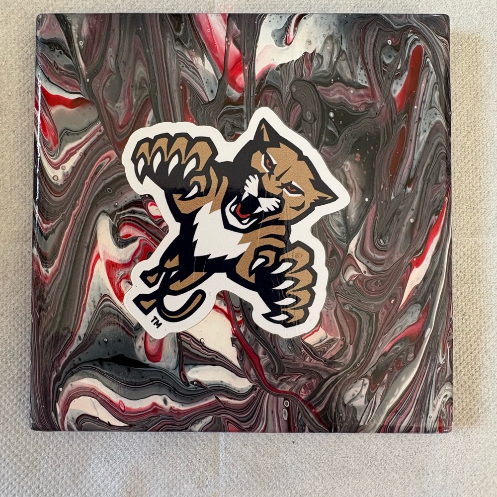 Wildcat Logo Art Piece Poured Painted Tile Coaster Red Black - Picture 1 of 3
